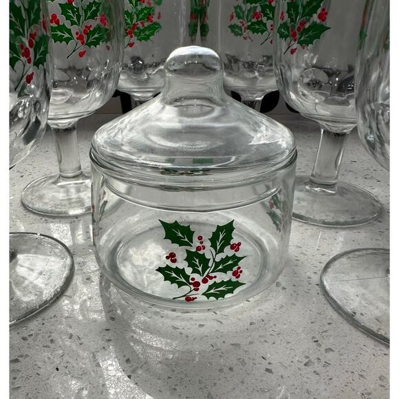 Vintage Bartlett-Collins Thumbprint Holly Pattern Goblets Set of 6 Mid Century - Picture 3 of 4